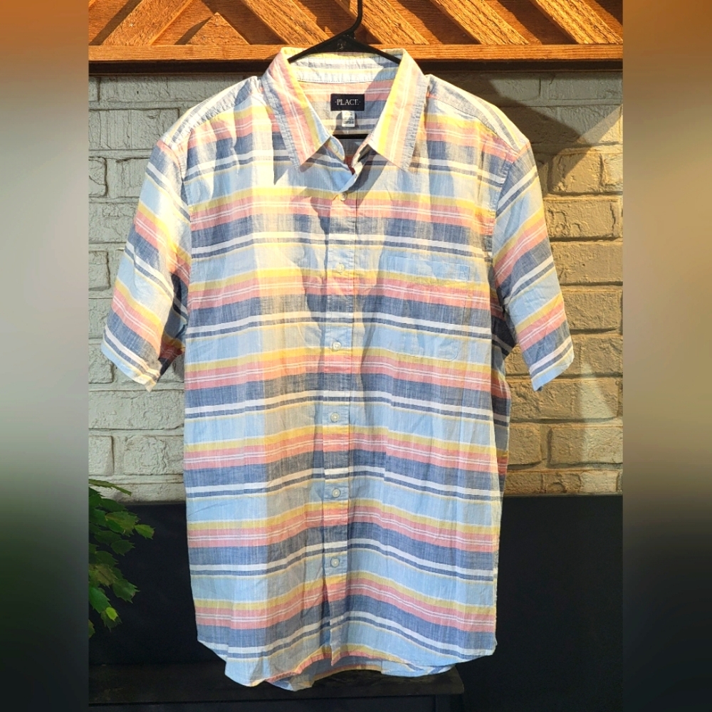 PLACE Adult Men's Cotton Button Down Spring Plaid Easter Shirt Size Xl